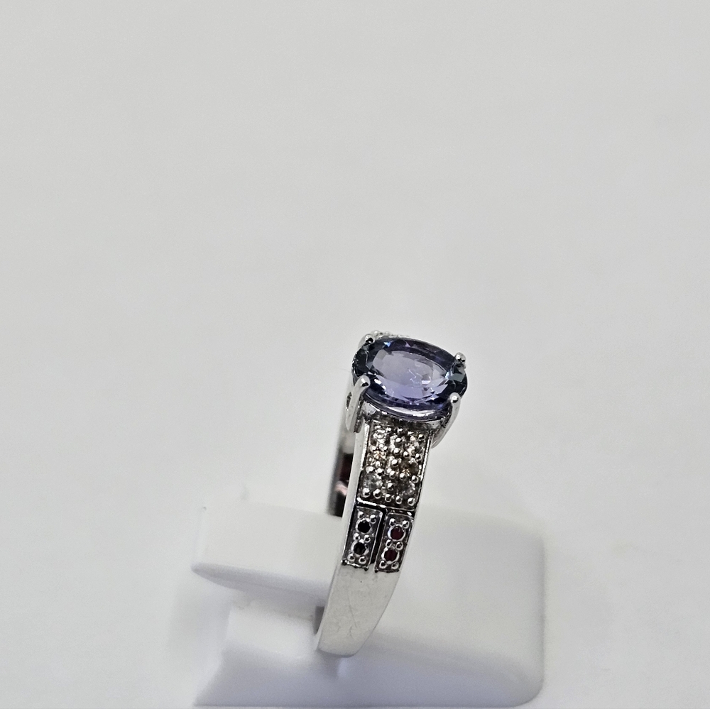 Genuine Tanzanite & Diamond Ring Sterling Silver Size 8! - Picture 5 of 12